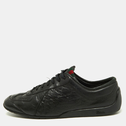 Gucci Black Guccissima Leather Low Top Sneakers Size 44.5 893086