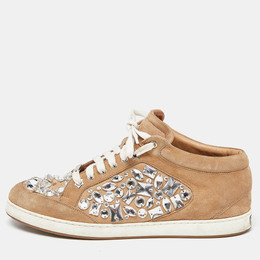 Jimmy Choo Beige Suede Miami Crystal Embellished Sneakers Size 41 903891