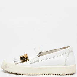 Giuseppe Zanotti White Leather Fringed Slip On Sneakers Size 37.5 909614