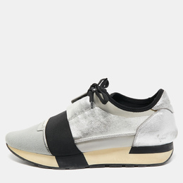 Balenciaga Silver/Grey Leather And Fabric Race Runner Sneakers Size 40 908847