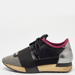 Balenciaga Black Leather and Mesh Race Runner Low Top Sneakers Size 36 918527