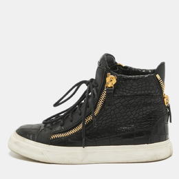 Giuseppe Zanotti Black Croc Embossed Leather High Top Sneakers Size 35.5 922766