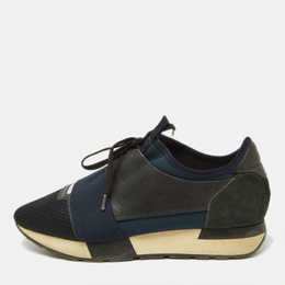 Balenciaga Black/Navy Blue Leather, Mesh and Suede Race Runner Sneakers Size 39 926352