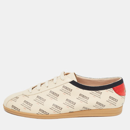 Gucci Beige Invite Print Leather Falacer Sneakers Size 40 917711