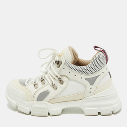 Gucci White/Cream Canvas Leather Flashtrek Sneakers Size 39.5 917779