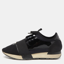 Balenciaga Black Patent And Fabric Race Runner Sneakers Size 39 934829