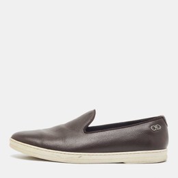 Salvatore Ferragamo Brown Leather Slip On Sneakers Size 41.5 935746