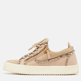 Giuseppe Zanotti Gisueppe Zanotti Beige Nubuck and Leather Double Zip Low Top Sneakers Size 36 962141