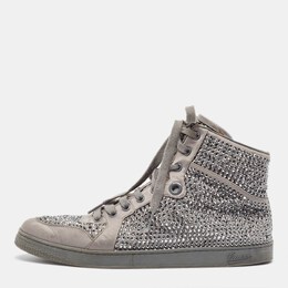 Gucci Grey Satin Crystal Embellished Coda High Top Sneakers Size 42 962781