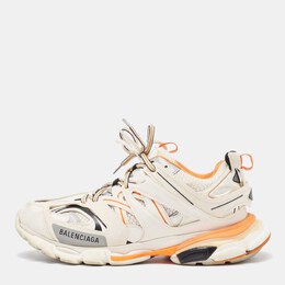 Balenciaga White/Orange Mesh and Faux Leather Track Low Top Sneakers Size 41 962568
