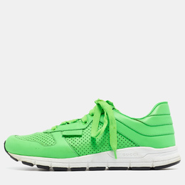 Gucci Neon Green Perforated Leather Low Top Sneakers Size 40.5 962612