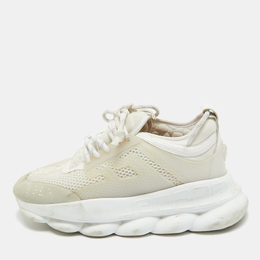Versace White Suede and PVC Chain Reaction Sneakers Size 42 963624