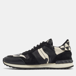 Valentino Black/White Camo Print Leather and Canvas Rockrunner Sneakers Size 39.5 970365