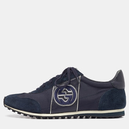 Gucci Blue/Silver Suede and Nylon GG Low Top Sneakers Size 43 974010
