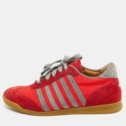 Dsquared2 Red/Grey Suede and Canvas Low Top Sneakers Size 41 974326