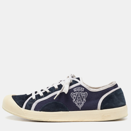 Gucci Navy Blue Canvas and Suede Signature Crest Sneakers Size 42 974517