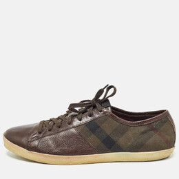 Burberry Brown Leather and Nova Check Canvas Low Top Sneakers Size 44 977772