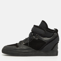 Balenciaga Black Velvet and Leather Velcro Strap High Top Sneakers Size 36 980616