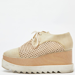 Stella McCartney Two Tone Beige Woven Faux Leather Elyse Platform Derby Sneakers Size 38 998951
