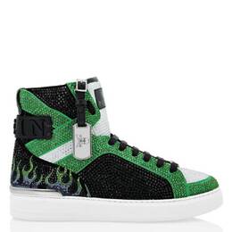 Philipp Plein Crystal Flame Money Beast Hi-Top Sneakers, Brand Size 39 ( US Size 6 ) f20s-msc2838-pco058n-0502