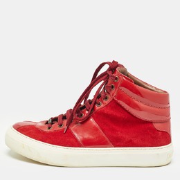 Jimmy Choo Red Suede and Patent High Top Sneakers Size 42.5 1003718