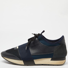 Balenciaga Blue Leather And Stretch Fabric Race Runner Low Top Sneakers Size 39 1005136