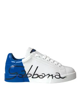 Dolce & Gabbana White Blue Leather Logo Low Top Sneakers Shoes - EU39/US6 mv5698-39