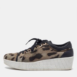 Dolce & Gabbana Black/Brown Leopard Print Canvas and Leather Sneakers Size 40 1015552