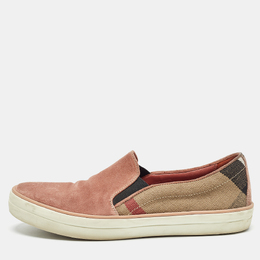 Burberry Pink Suede and Check Canvas Gauden Sneakers Size 36 1015493