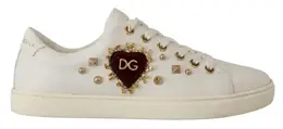 Dolce & Gabbana White Leather Gold Red Heart Sneakers Shoes - EU35/US4.5 la9896-35