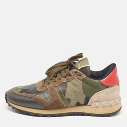 Valentino Multicolor Camouflage Print Canvas and Leather Rockrunner Sneakers Size 37 1026299