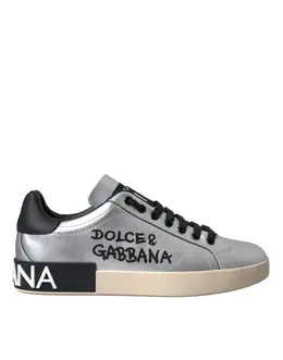 Dolce & Gabbana Silver Portofino Calf Leather Sneakers Men Shoes - EU39/US6 mv5697-39