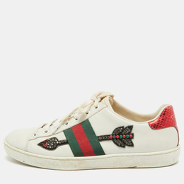 Gucci White Leather Embellished Arrow Ace Sneakers Size 37 1004117