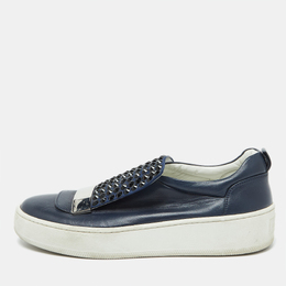 Sergio Rossi Blue Leather and Suede Crystal Embellished SR1 Low Top Sneakers Size 38 1035830