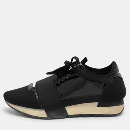 Balenciaga Black Patent Leather and Fabric Race Runner Low Top Sneakers Size 39 1040751
