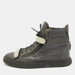 Giuseppe Zanotti Grey Croc Embossed Leather High Top Sneakers Size 46 1038873