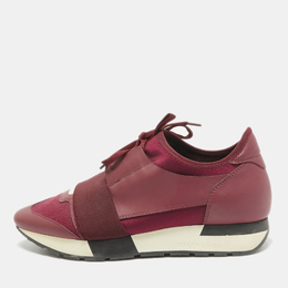 Balenciaga Burgundy Fabric and Leather Race Runner Lace Up Sneakers Size 39 1041486