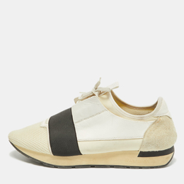 Balenciaga Off White Leather and Mesh Race Runner Sneakers Size 44 1047161