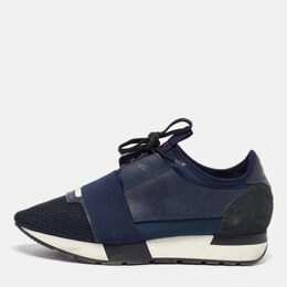 Balenciaga Blue Leather, Mesh and Suede Race Runner Low Top Sneakers Size 38 1047298