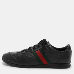 Gucci Black MicroGuccissima Leather Web Low Top Sneakers Size 43.5 1046372