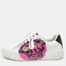 Versace White Leather La Greca Low Top Sneakers Size 35 1046183