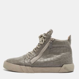 Giuseppe Zanotti Grey Croc Embossed High Top Sneakers Size 43 1049268