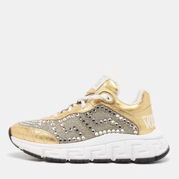 Versace Gold/Silver Leather and Lurex Fabric Trigreca Sneakers Size 36 1050688