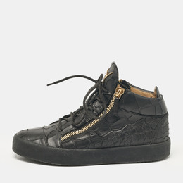 Giuseppe Zanotti Black Croc Embossed Leather London High Top Sneakers Size 42 1051066