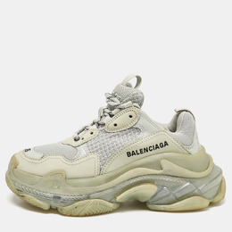 Balenciaga Grey Leather Mesh Triple S Low Top Sneakers Size 35 1052497