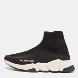 Balenciaga Black Knit Fabric Speed Trainer High Top Sneakers Size 36 1052970