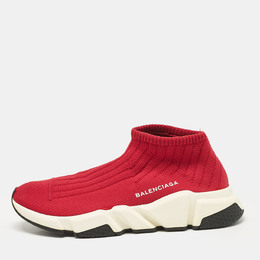 Balenciaga Red Knit Fabric Speed Trainer Slip On Sneakers Size 40 1054741