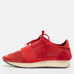 Balenciaga Red Leather and Suede Race Runner Lace Up Sneakers Size 38 1059682