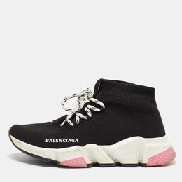 Balenciaga Black Knit Fabric Speed Trainer Lace up Sneakers Size 37 1073671