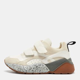 Stella McCartney Cream/White Faux Suede And Faux Leather Eclypse Velcro Strap Sneakers Size 39 1070881